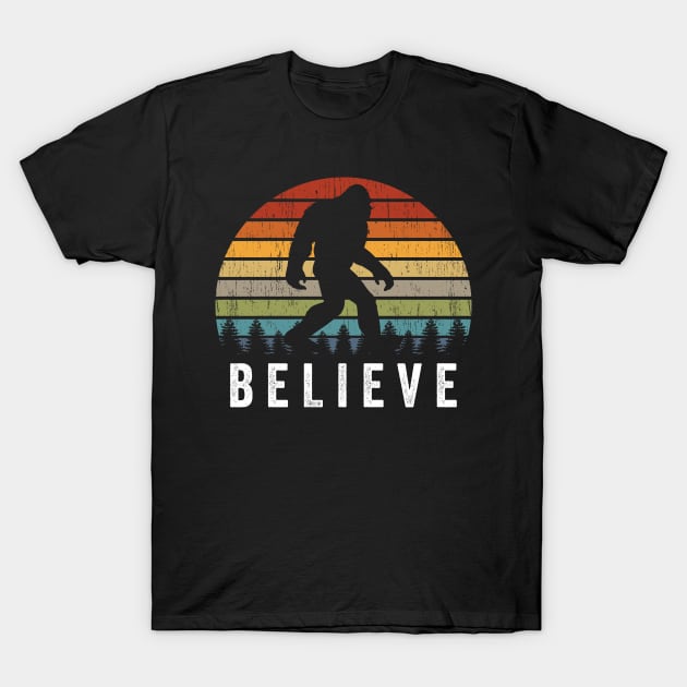 Bigfoot Believe Believer Retro Vintage Sunset Gift T-Shirt by HeroGifts